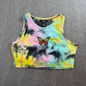 Justify Crop Top Women's Large Multi Color Tie Dye Butterfly Ribbed Tank